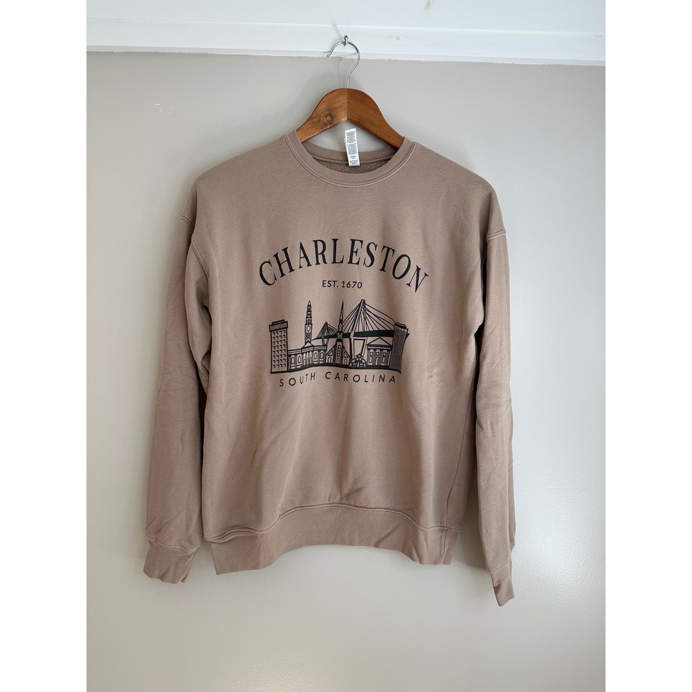 Bella + Canvas Charleston South Carolina Sweatshirt Women Small Tan EUC Graphic